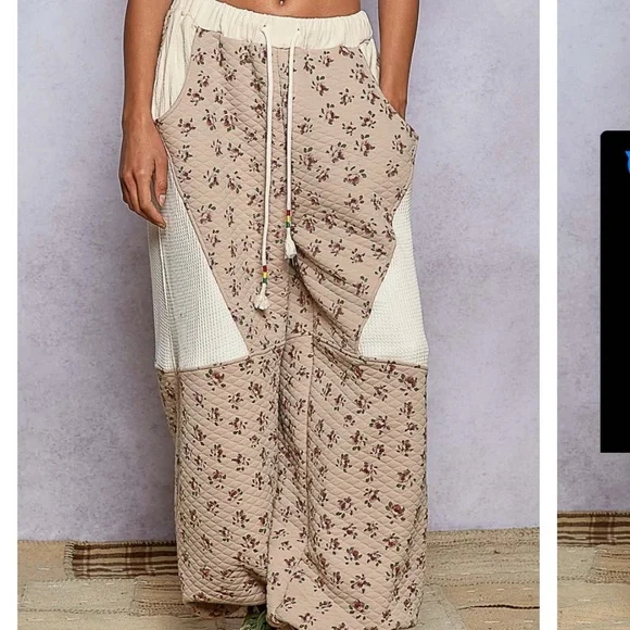 POL Quilted Tan Floral Pants - Picture 2 of 8